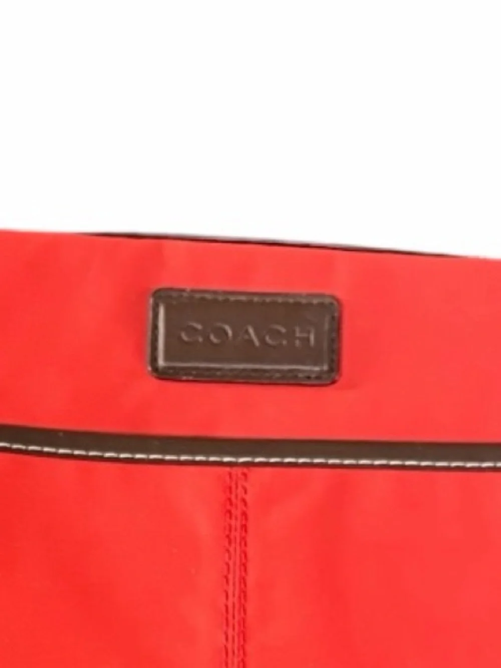 Coach Red Nylon Briefcase with Dark Brown Trim and Too Handle